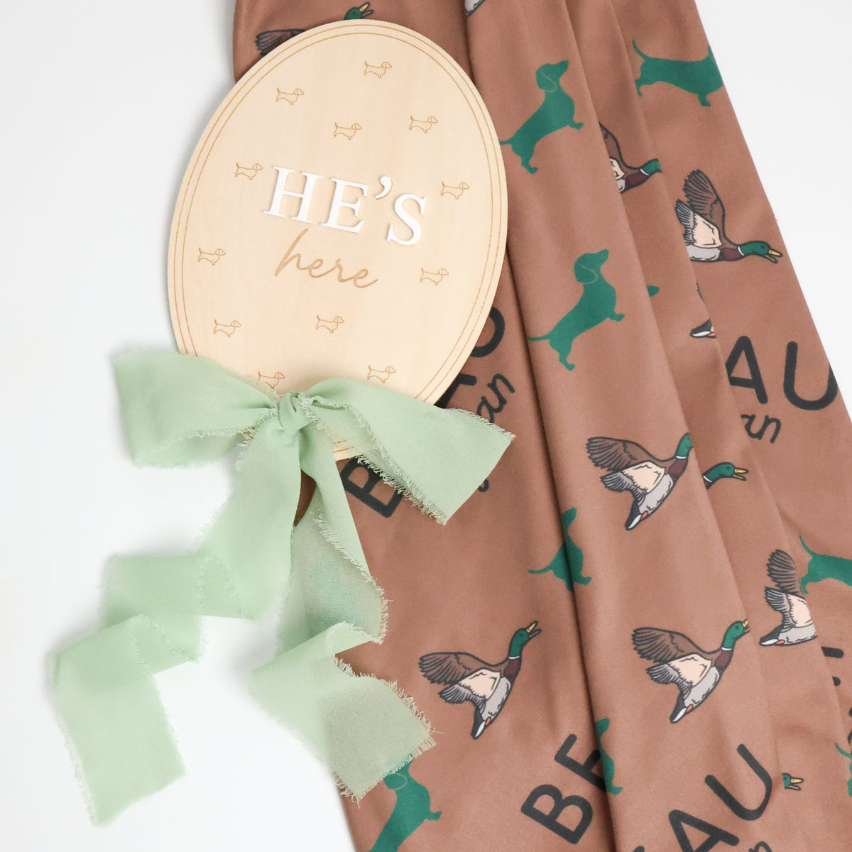 Dachshund Wooden Baby Annoucement - He’s Here