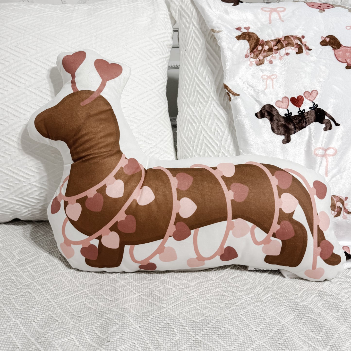 Dachshund Pillow - Pink Valentines Wiener Dog in Heart Garland