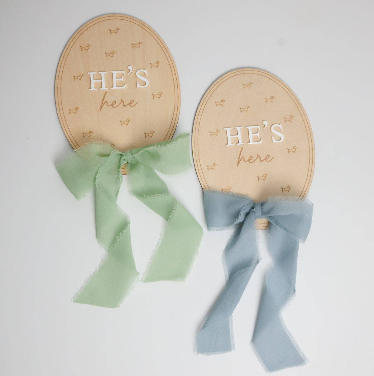 Dachshund Wooden Baby Annoucement - He’s Here