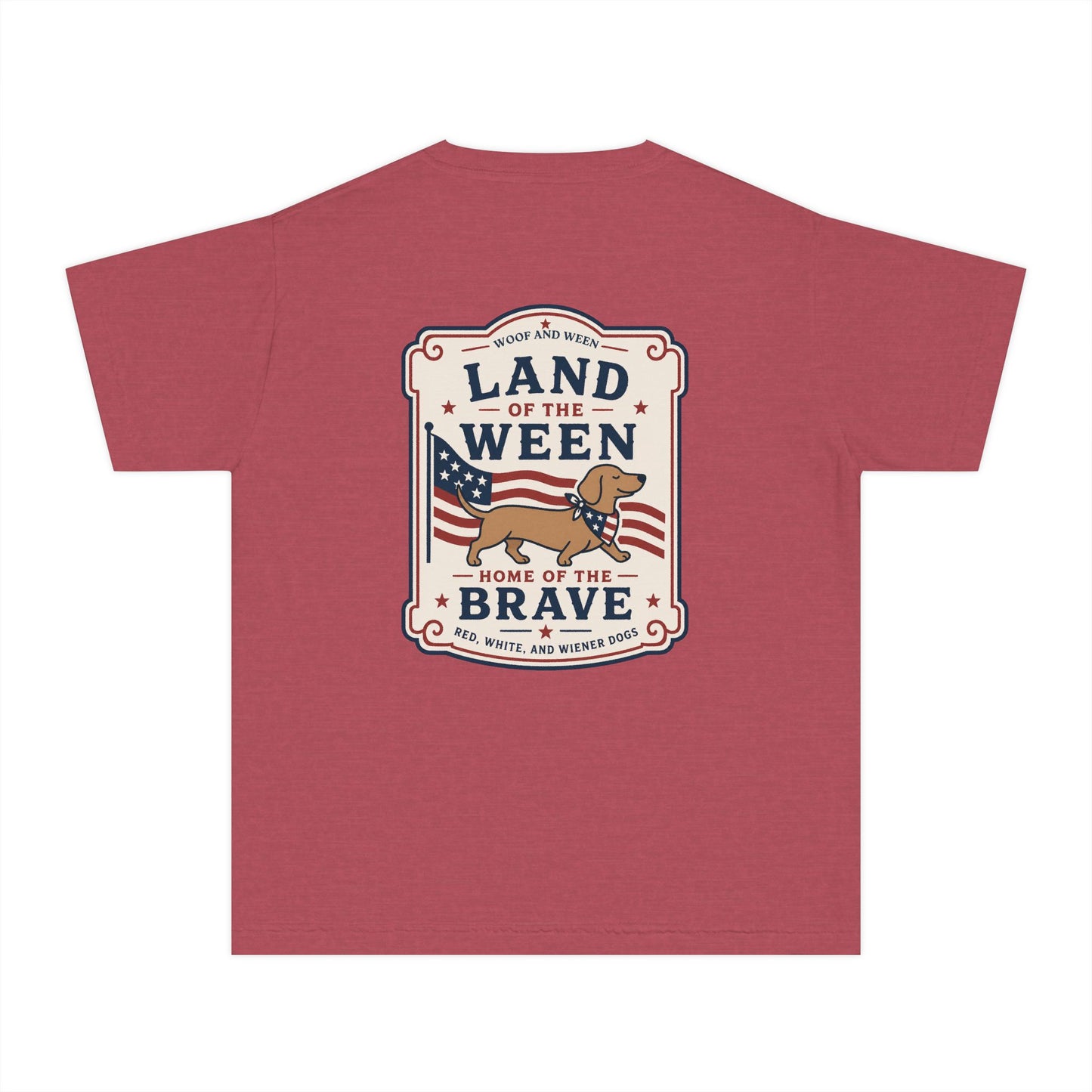 YOUTH Dachshund Tee - land of the ween home of the brave