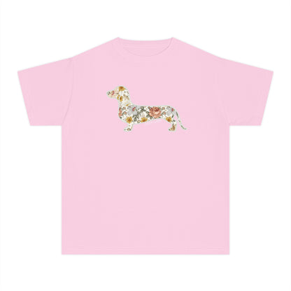 YOUTH Dachshund Tee - Flower Fields Doxie