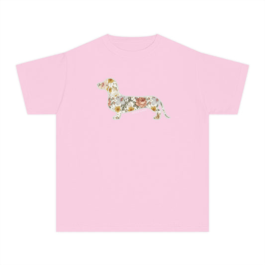 YOUTH Dachshund Tee - Flower Fields Doxie