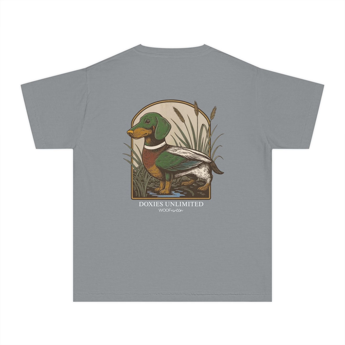 Youth Dachshund Tee - Duck Camo Doxie BACK PRINT