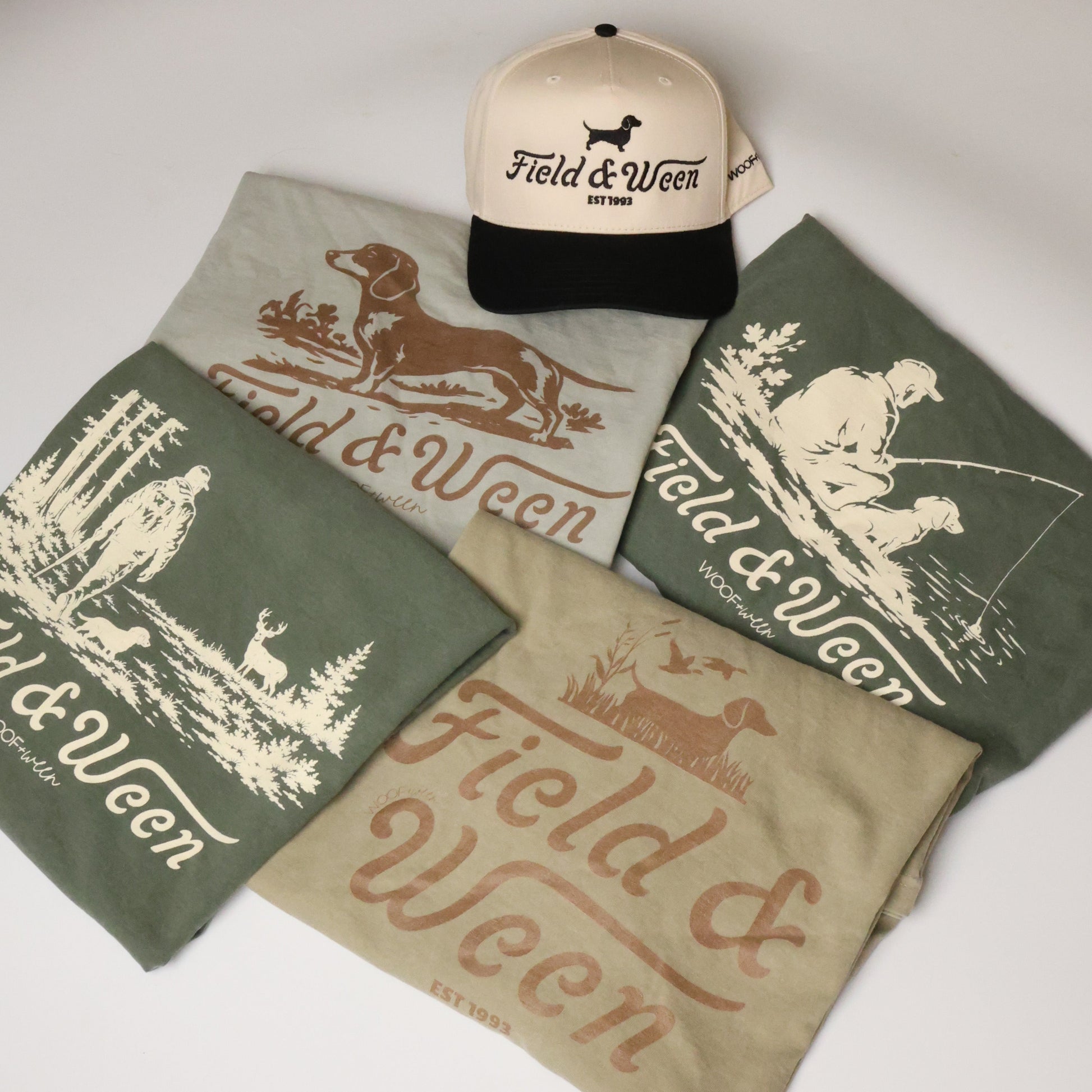 Field and Ween dachshund hat lifestyle worn photo dark green natural snapback