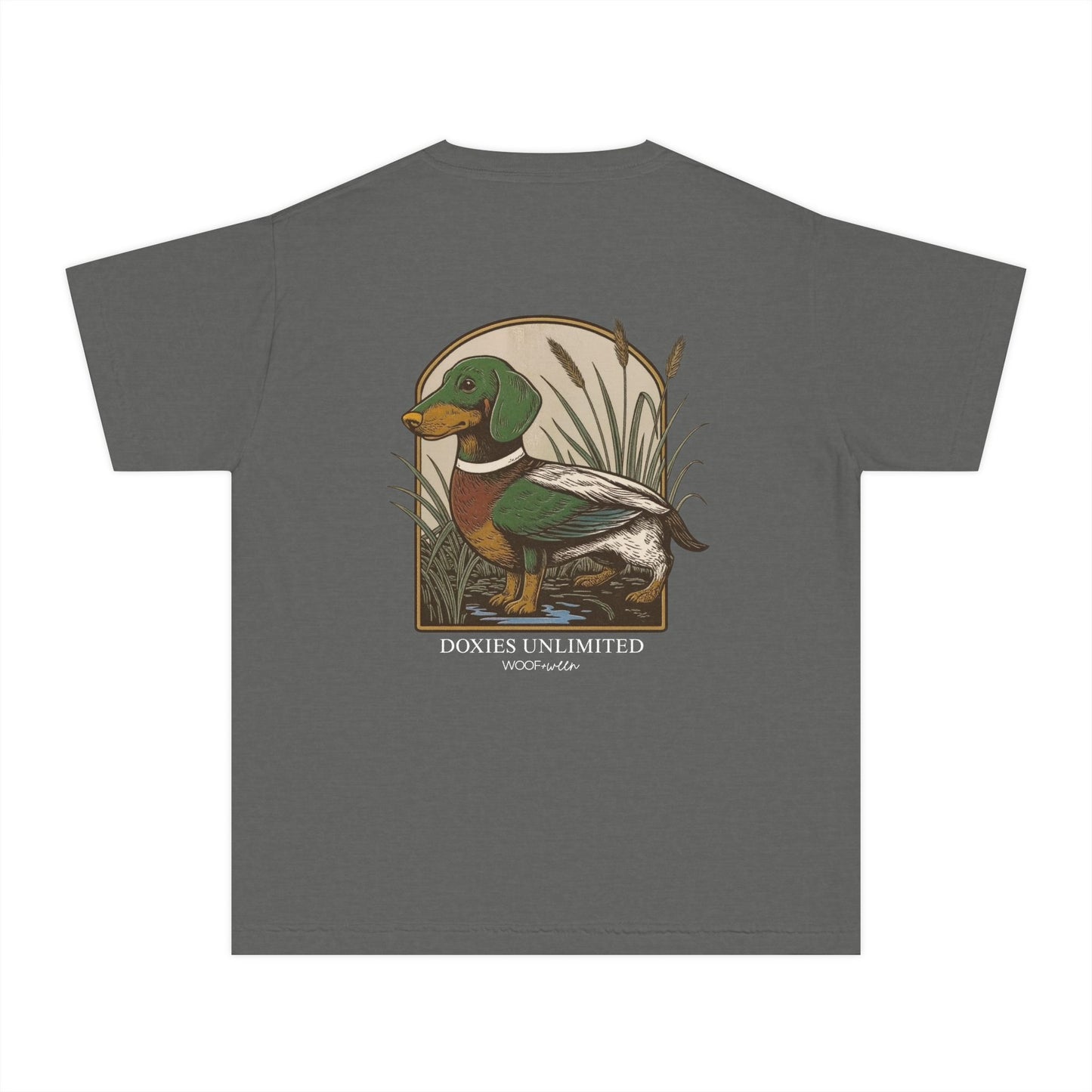 Youth Dachshund Tee - Duck Camo Doxie BACK PRINT