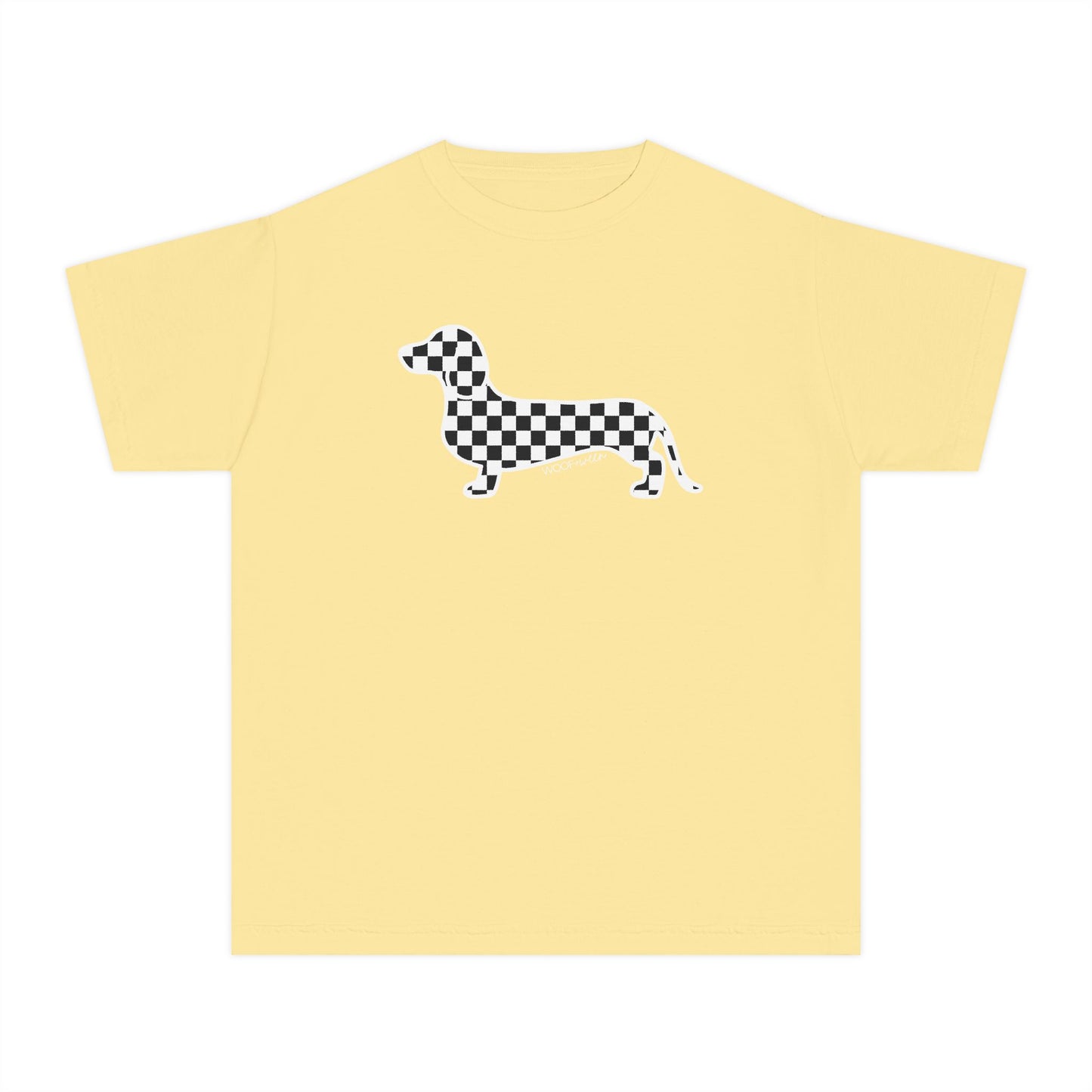 YOUTH Dachshund Tee - Black Checkered Doxie