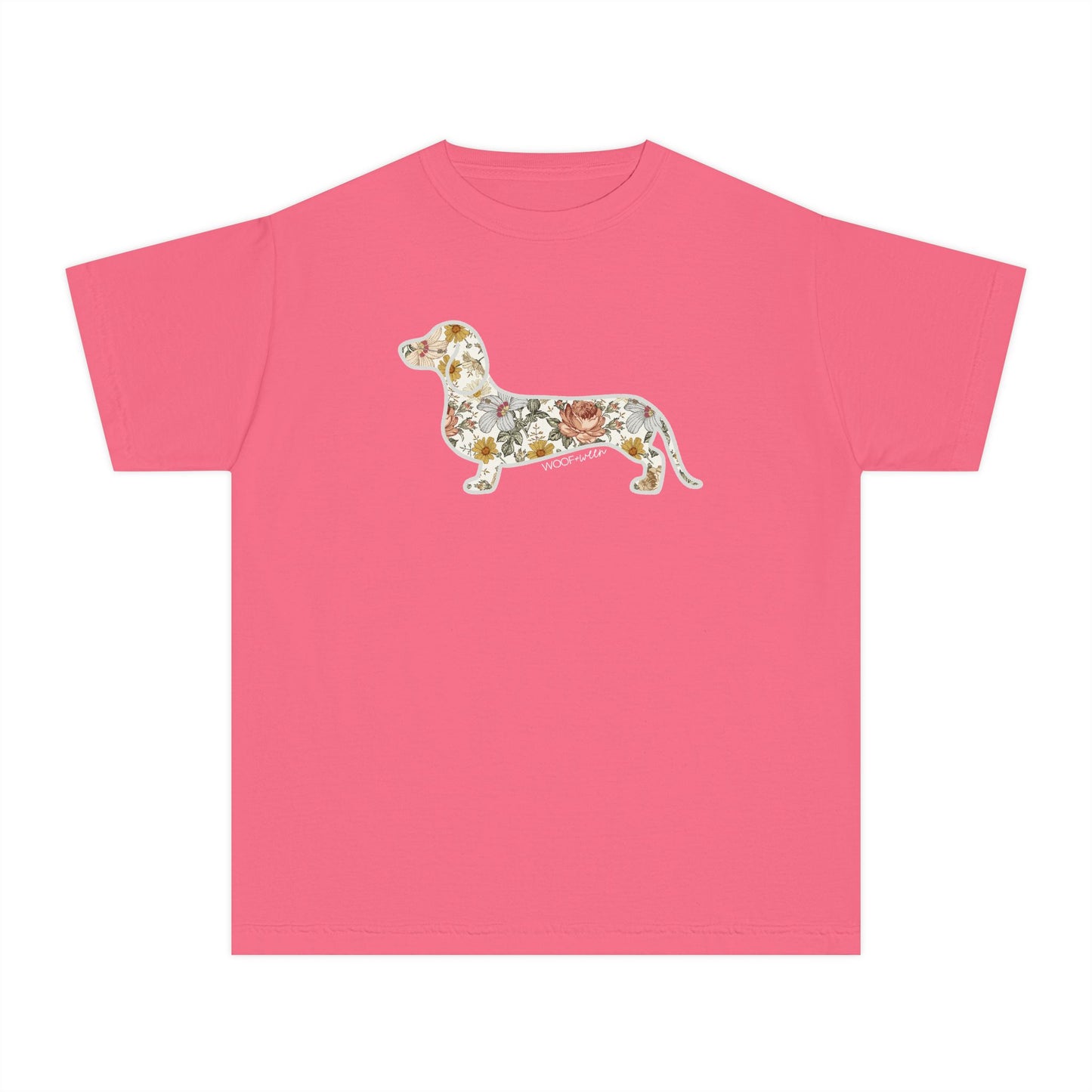 YOUTH Dachshund Tee - Flower Fields Doxie