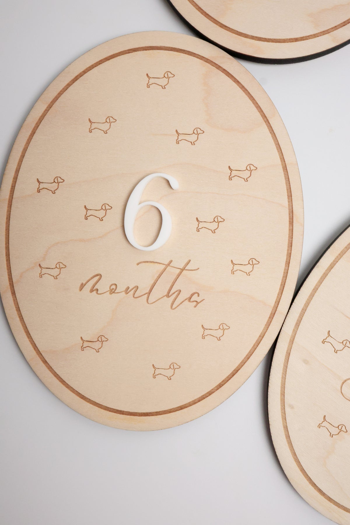 Dachshund Baby Wooden Monthly Milestone - Hello World Round