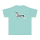 YOUTH Dachshund Tee - Black Checkered Doxie