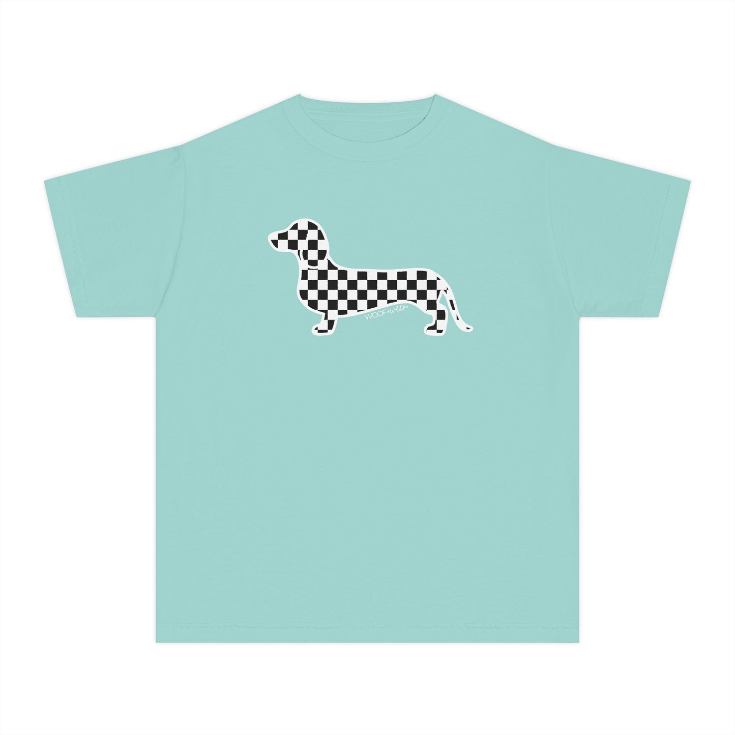YOUTH Dachshund Tee - Black Checkered Doxie
