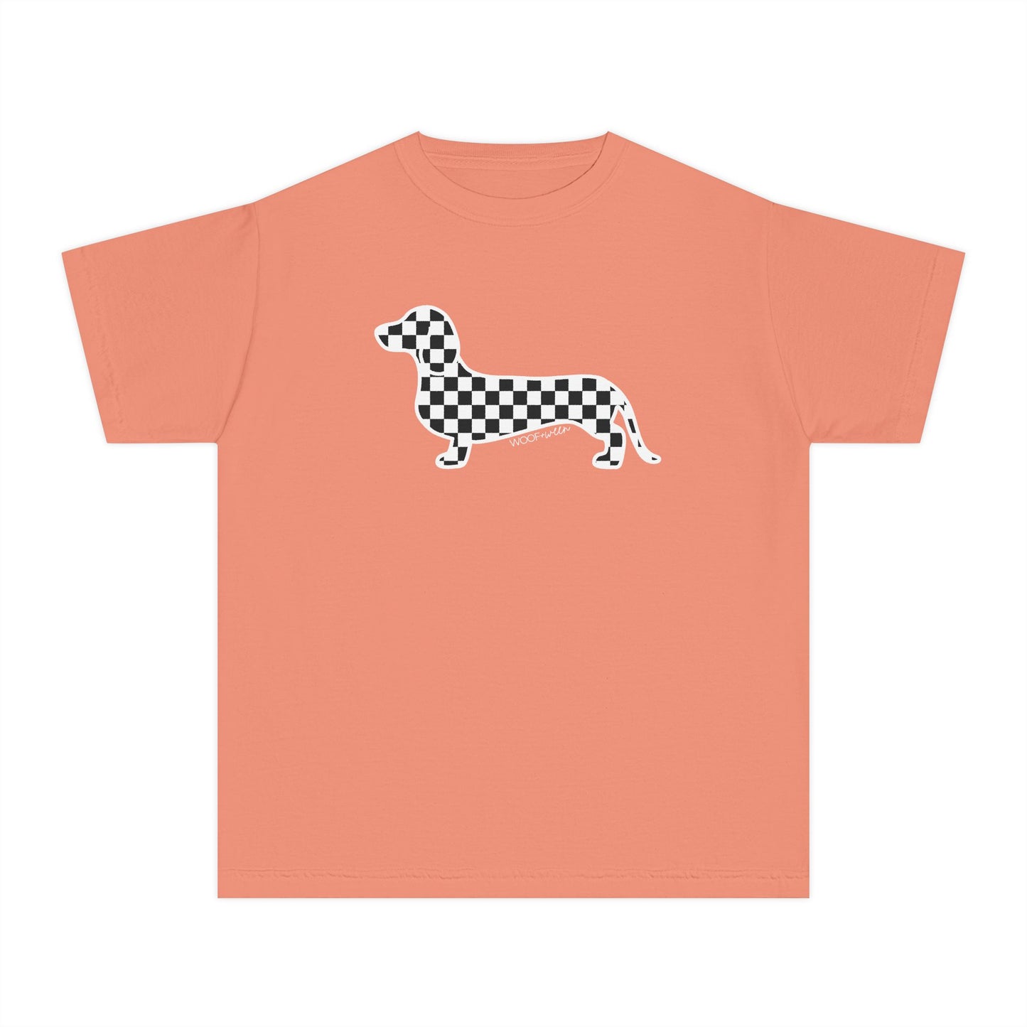 YOUTH Dachshund Tee - Black Checkered Doxie
