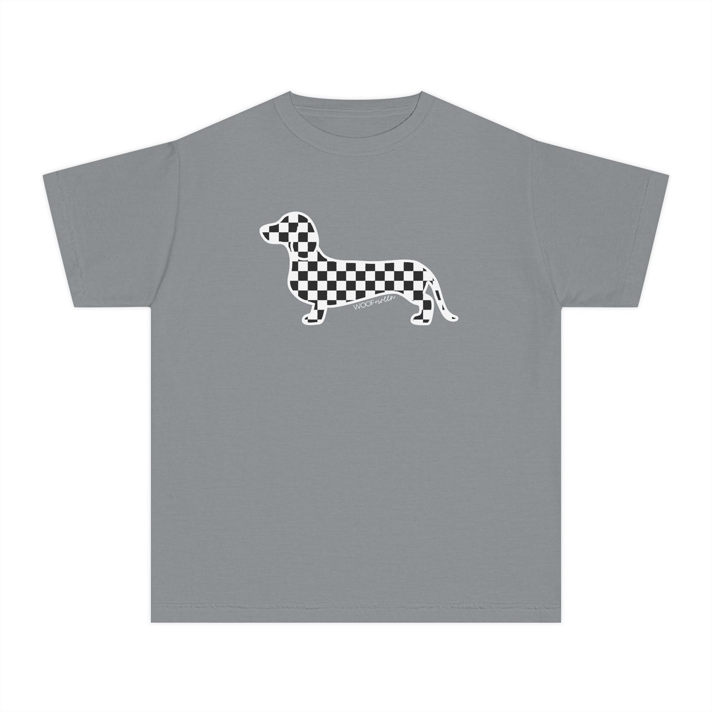 YOUTH Dachshund Tee - Black Checkered Doxie