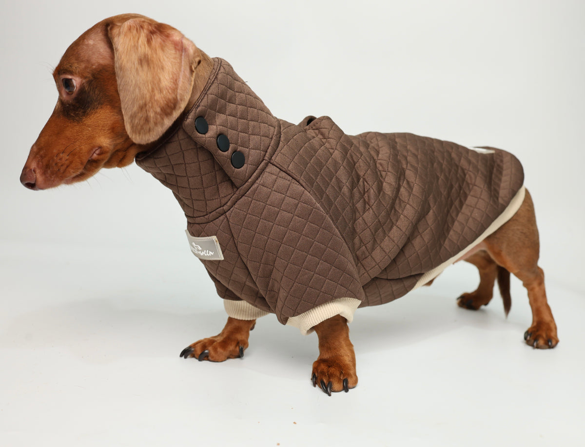 Dachshund Sweater - Chocolate Brown Quilted Turtleneck Sweater
