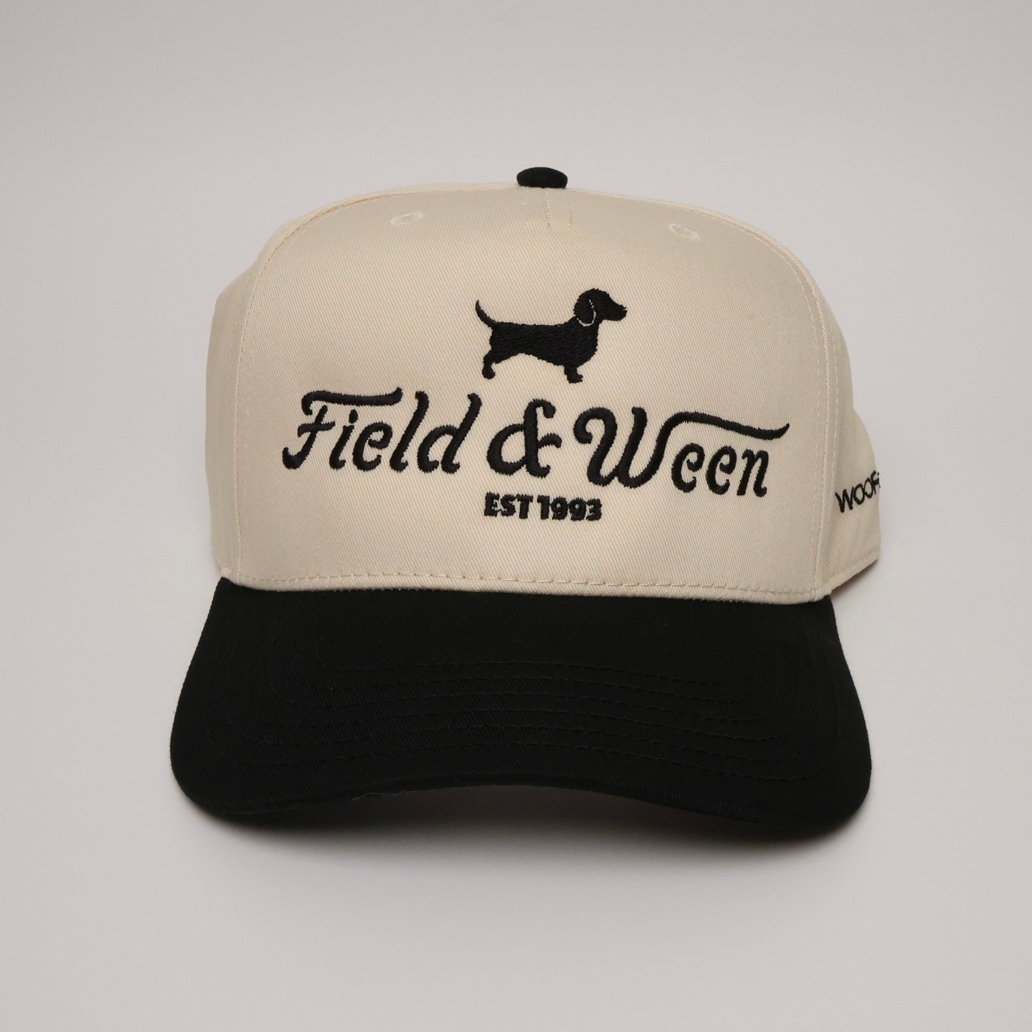 Field and Ween dachshund hat lifestyle photo embroidered black natural front