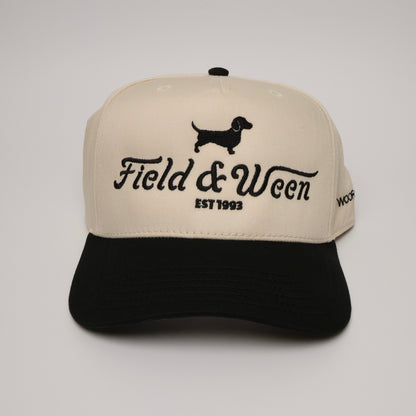 Field and Ween dachshund hat lifestyle photo embroidered black natural front