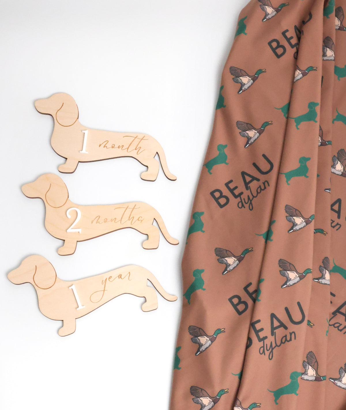 Dachshund Baby Swaddle Blanket - Duck Hunting Doxie Custom Name