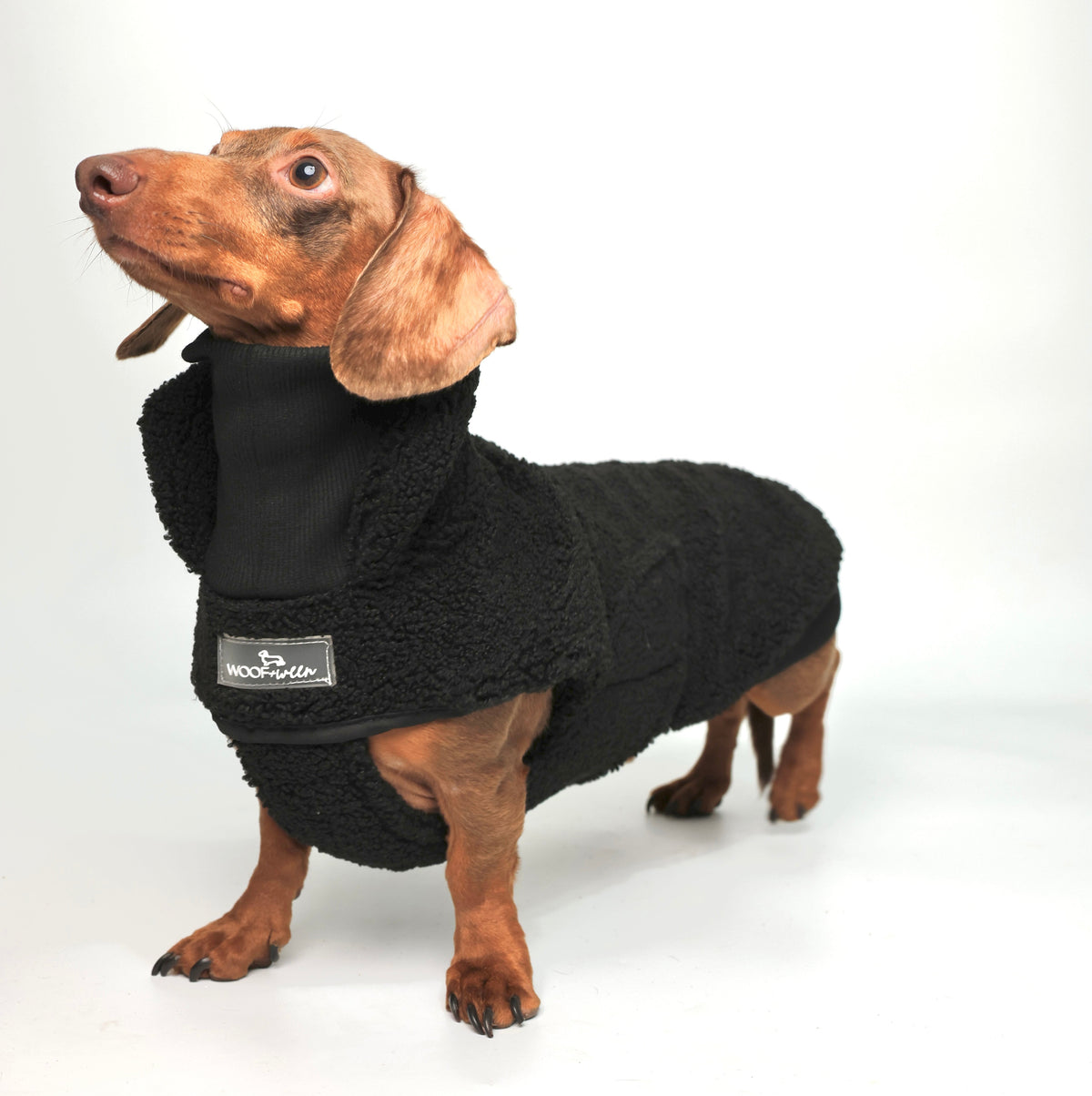 Dachshund Sweater Coat - Black Sherpa Turtleneck Coat