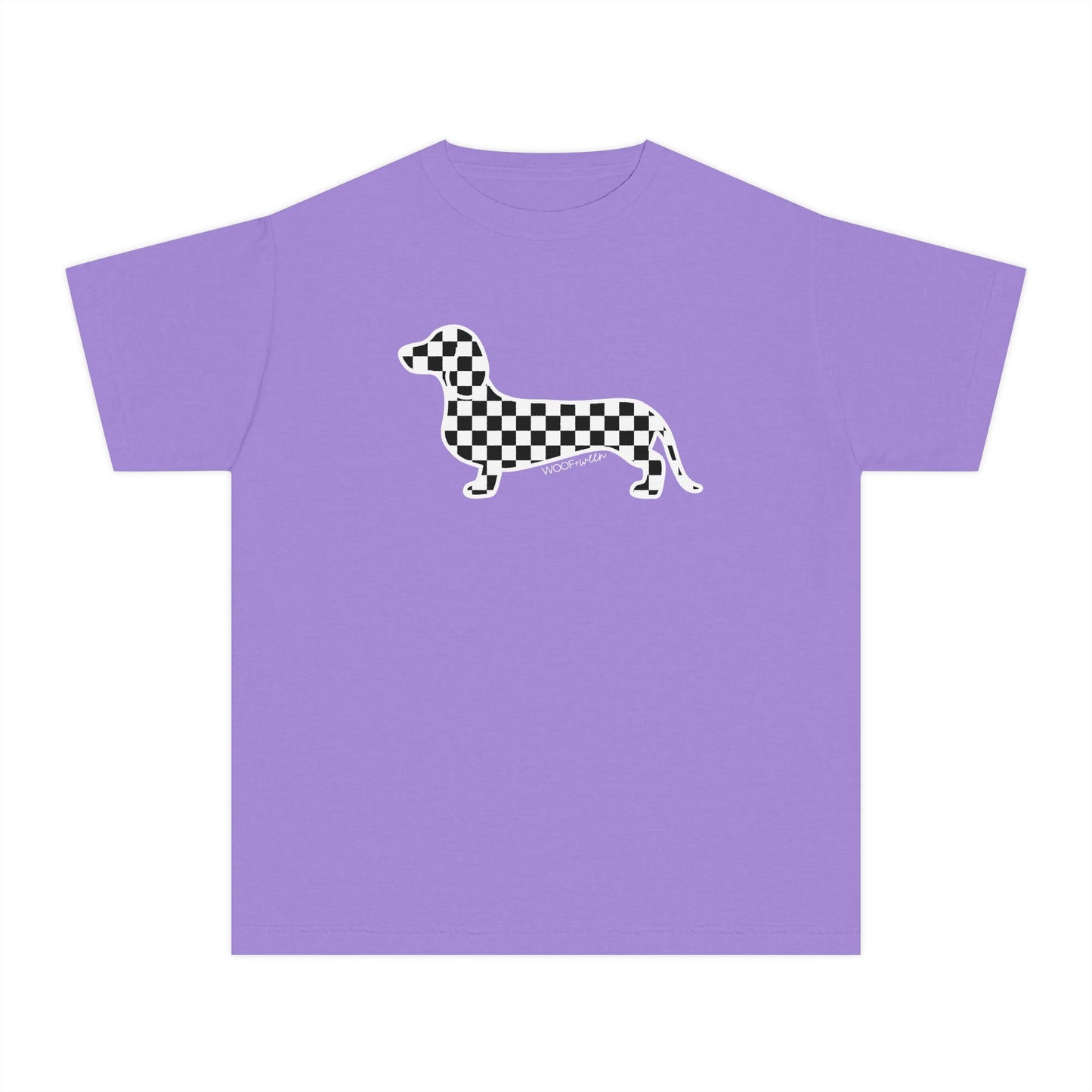 YOUTH Dachshund Tee - Black Checkered Doxie
