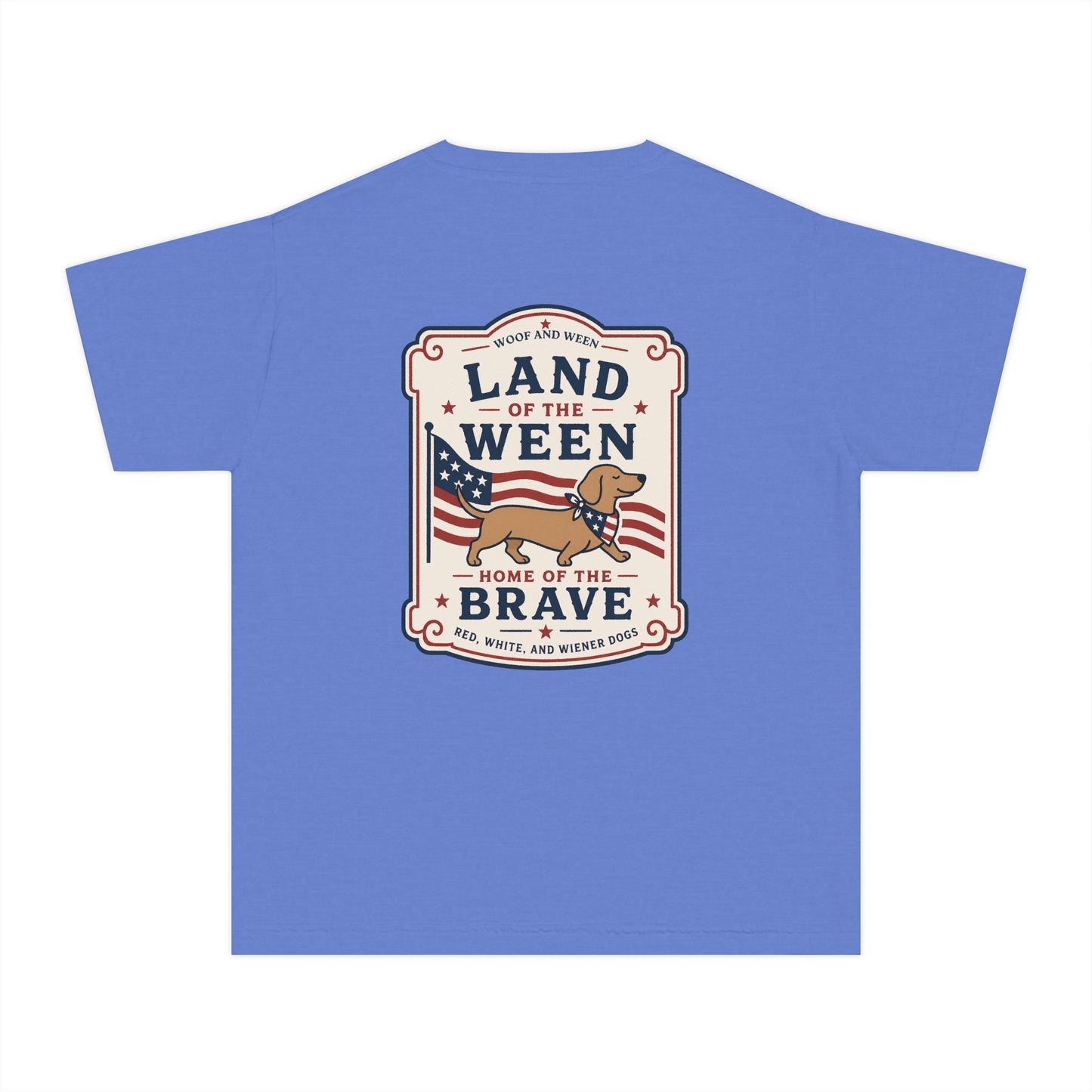 YOUTH Dachshund Tee - land of the ween home of the brave