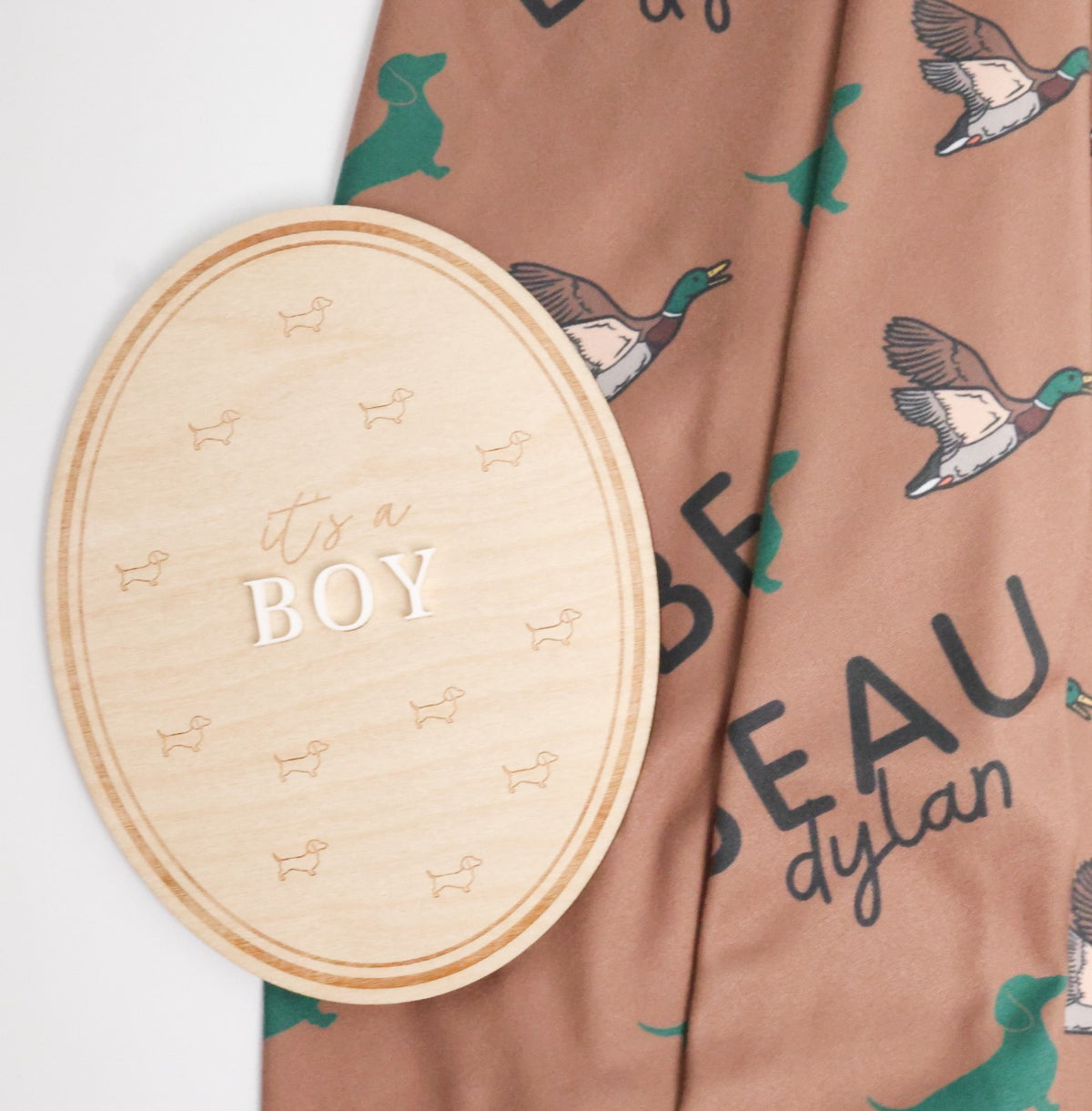 Dachshund Baby Swaddle Blanket - Duck Hunting Doxie Custom Name