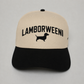 Lamborweeni black twill embroidered dachshund snapback hat front view