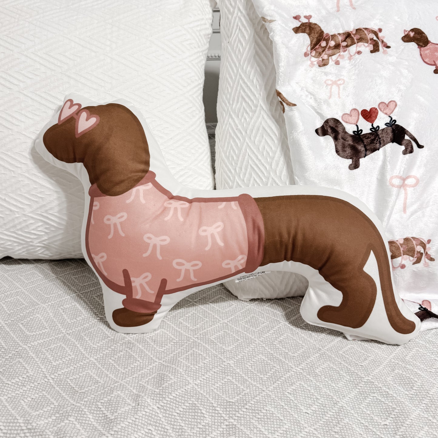 Dachshund Pillow - Valentines Pink Bow Sweater Coquette Wiener Dog