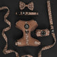 Camel tan color dachshund pattern doxie harness set with matching leash and collar
