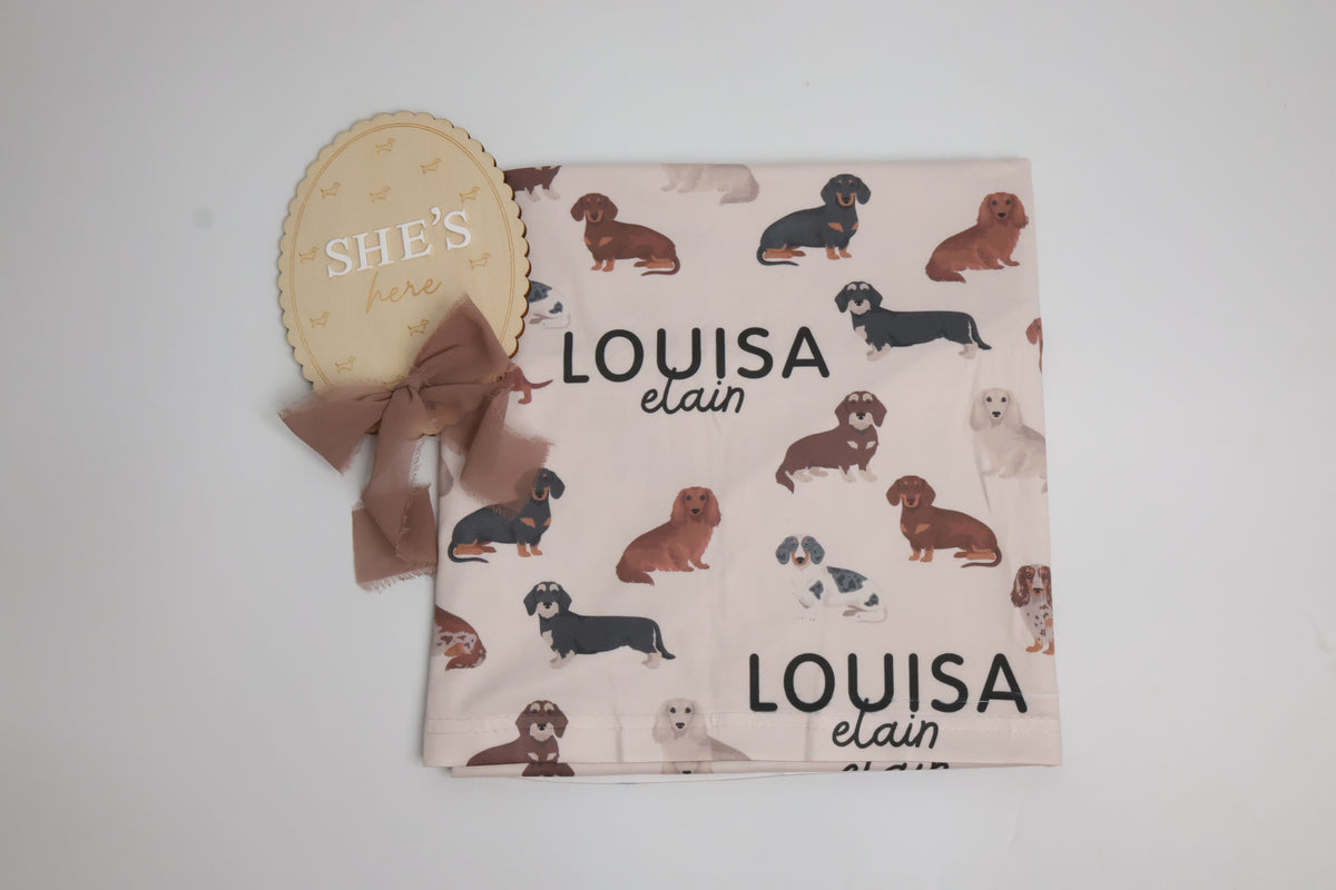 Dachshund Baby Swaddle Blanket - Dachshunds Custom Name
