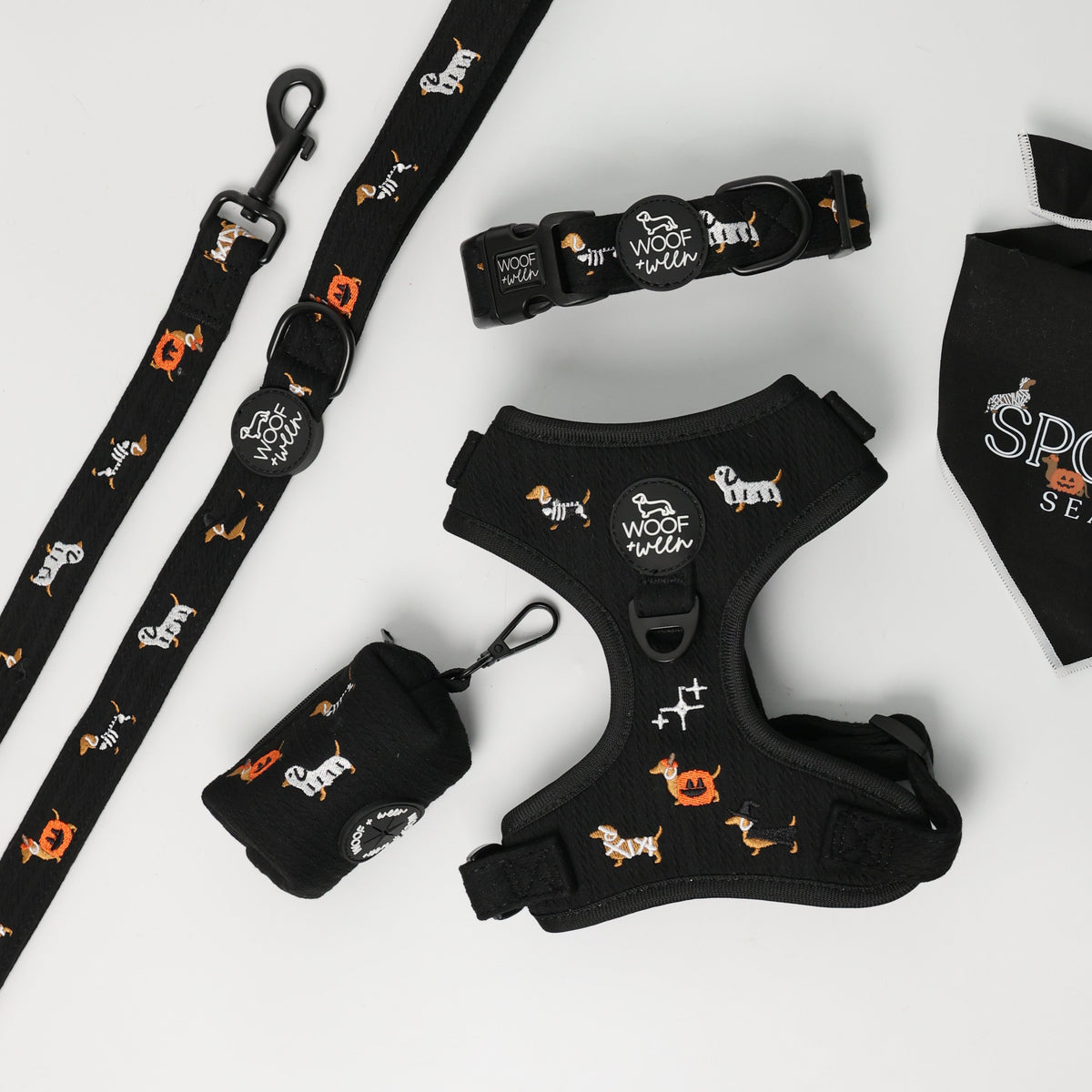 Halloweenie Doxies dachshund Halloween waste bag holder matching set lifestyle