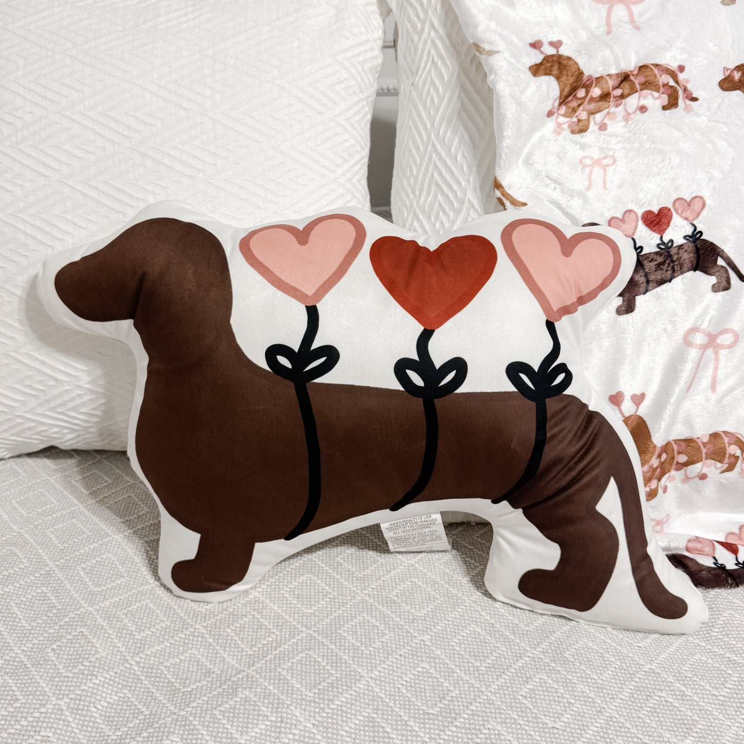 Dachshund Pillow - Valentine Chocolate Wiener Dog with Balloons