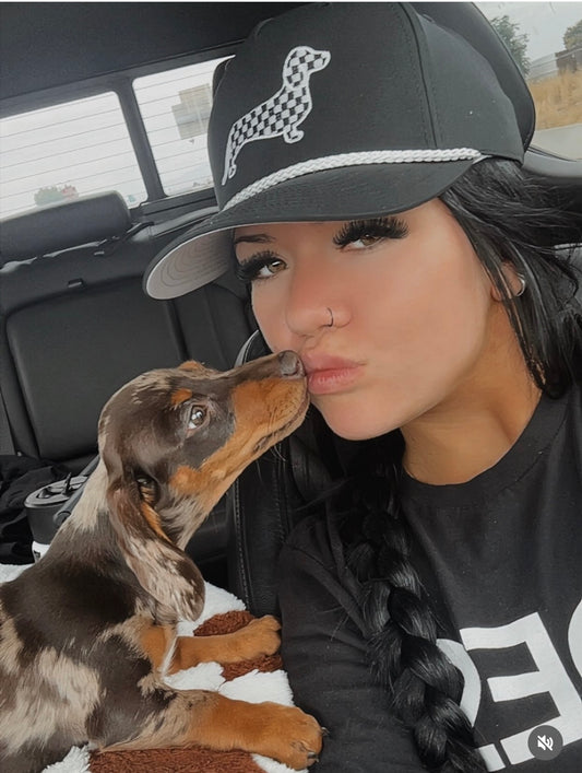 Dachshund Rope Hat - Black checkered doxie