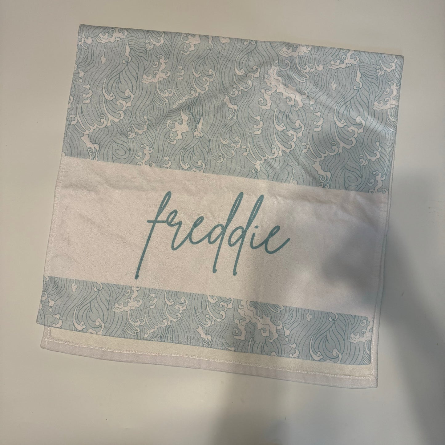 SAMPLE SALE - custom name towel “Freddie”