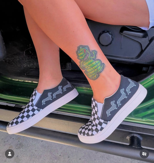 Dachshund Shoes - Women’s slip-on canvas - DOXIE CHECKERED