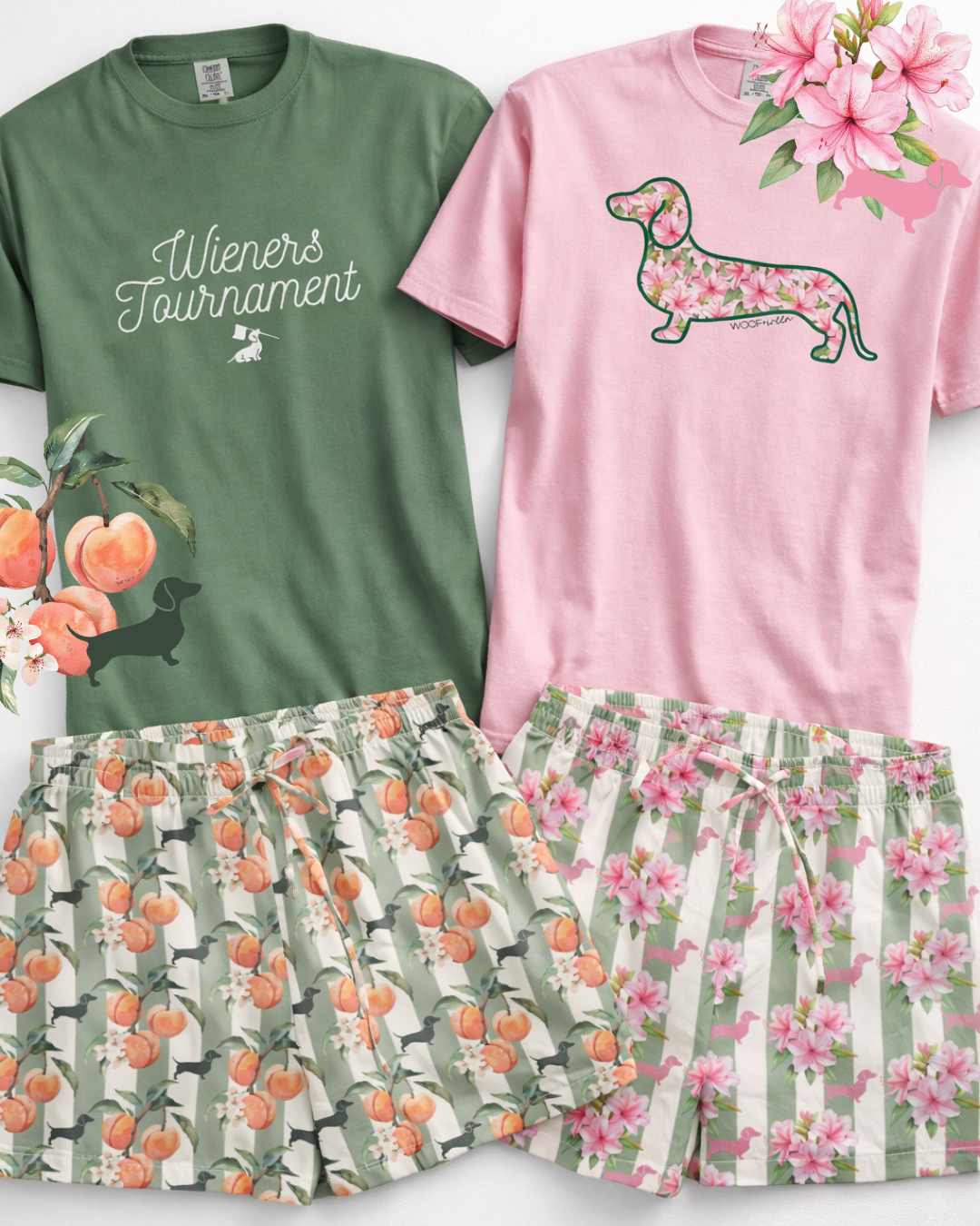 Women’s Pajama Shorts - Azalea Doxies - Thin Lightweight Silklike