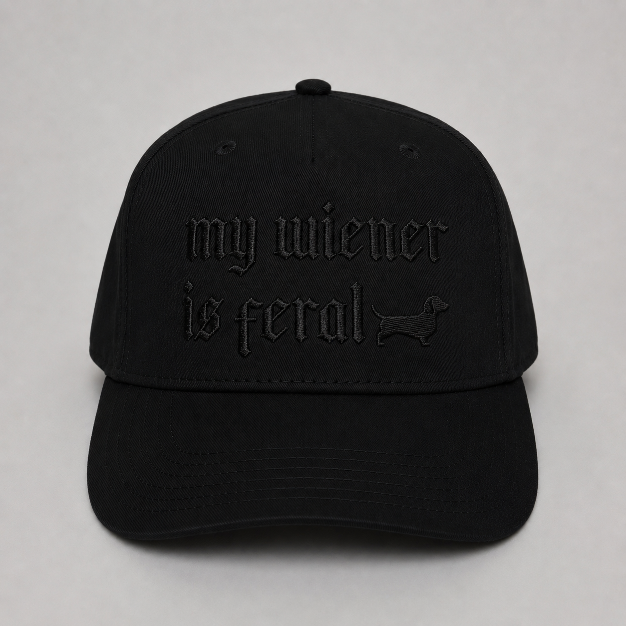 My Wiener Is Feral dachshund hat lifestyle photo black embroidered