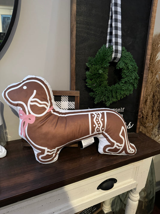 Pillow - DACHSHUND GINGERBREAD PINK BOW