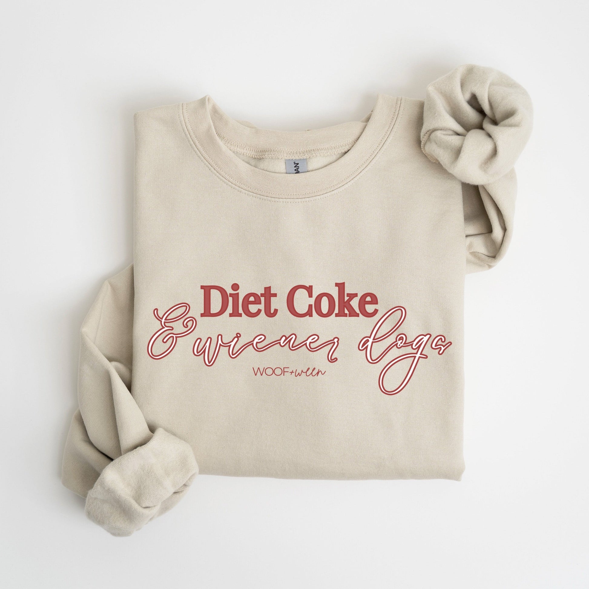 diet coke and wiener dogs tan sweatshirt