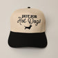 Dachshund Cap with 'Hot for Hot Dogs' text and dachshund graphic on a beige and black background