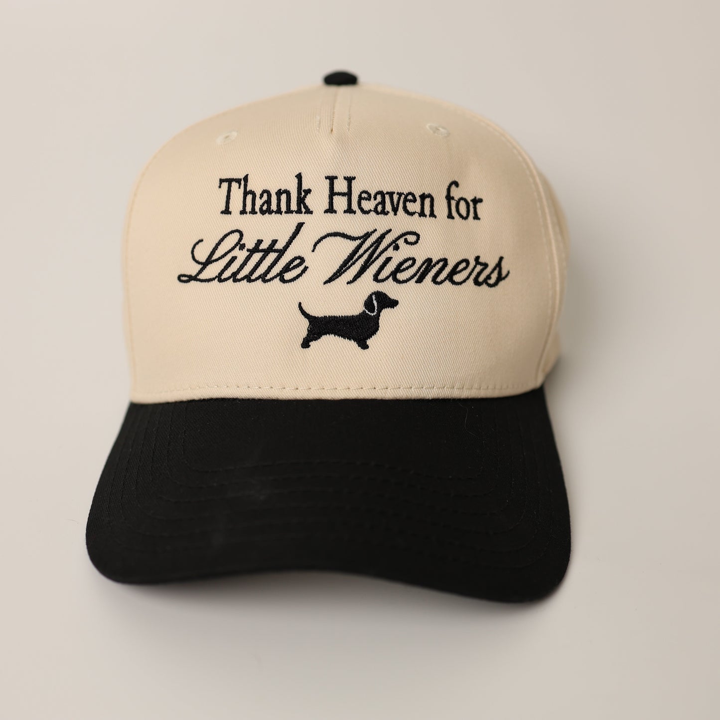 Dachshund Cap with 'Thank Heaven for Little Wiener' text and dachshund graphic 