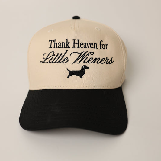 Dachshund Cap with 'Thank Heaven for Little Wiener' text and dachshund graphic 