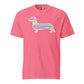 PINK TSHIRT WITH RAINBOW STRIPED DACHSHUND DESIGN 