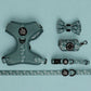 Teal blue dachshund pattern doxie harness collection with matching leash and collar for wiener dogs