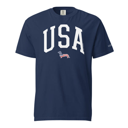 USA american flag dachshund navy tshirt