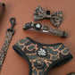 Black Duck Camo dog accessory collection, dachshund harness leash collar bow