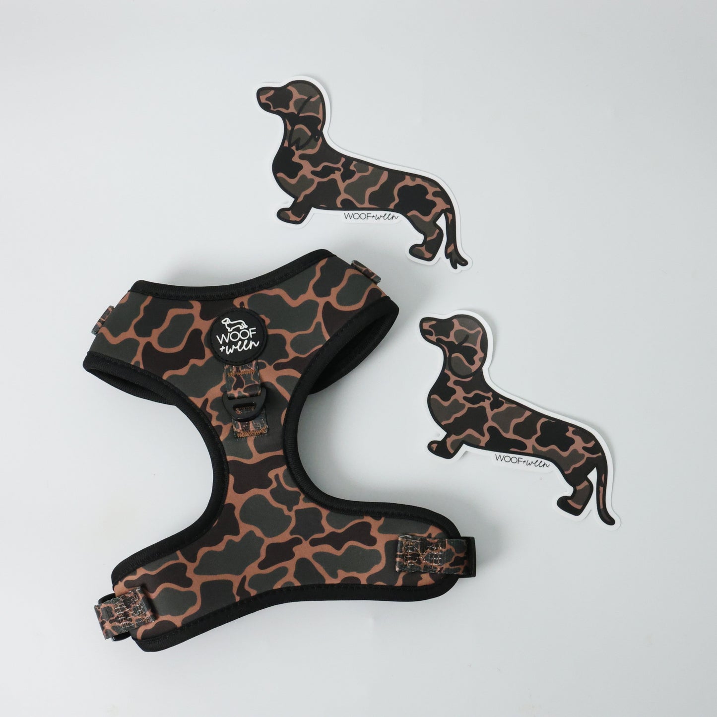 WOOF+WEEN Black Duck Camo dachshund print swatch