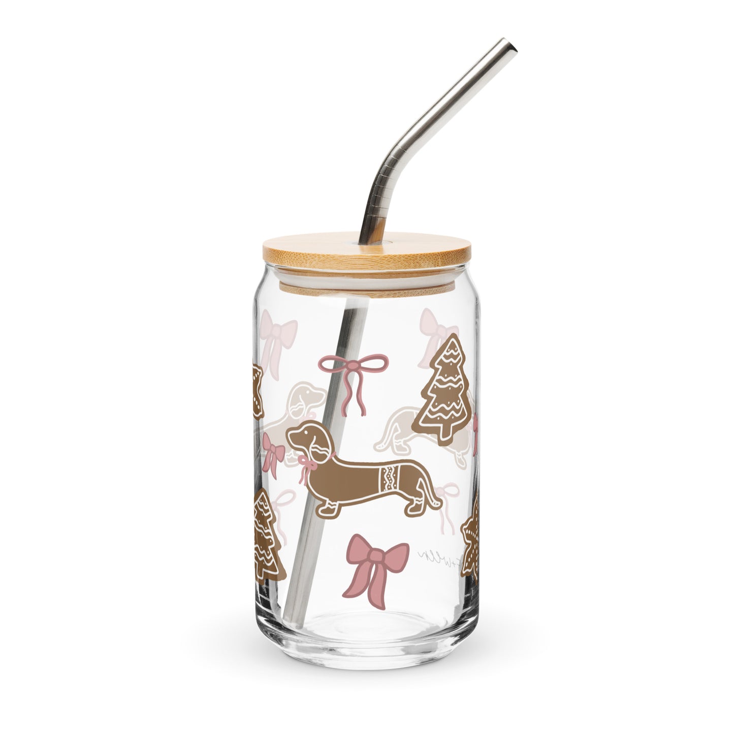 Glass Cup - PINK DACHSHUND COQUETTE CHRISTMAS