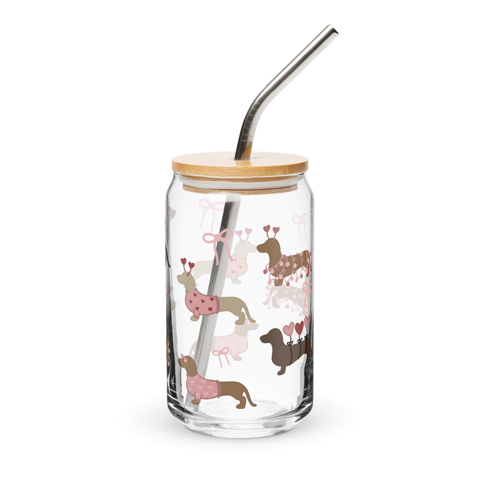 valentines dachshund glass cup with straw