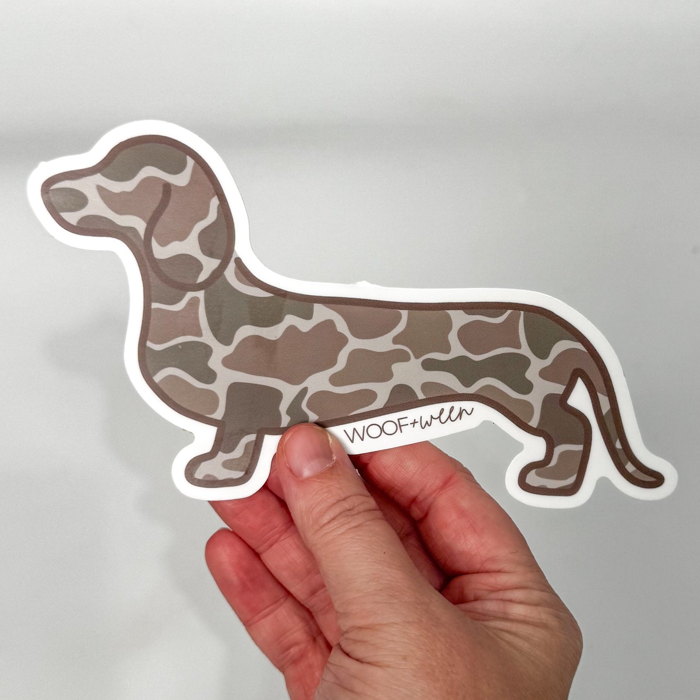 WOOF+WEEN Duck Camo dachshund bumper sticker