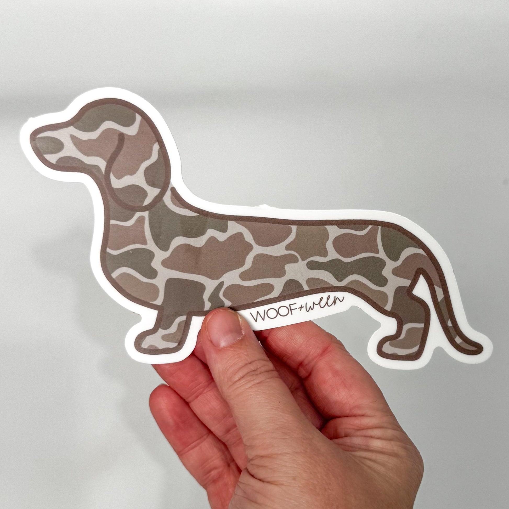 WOOF+WEEN Duck Camo dachshund bumper sticker