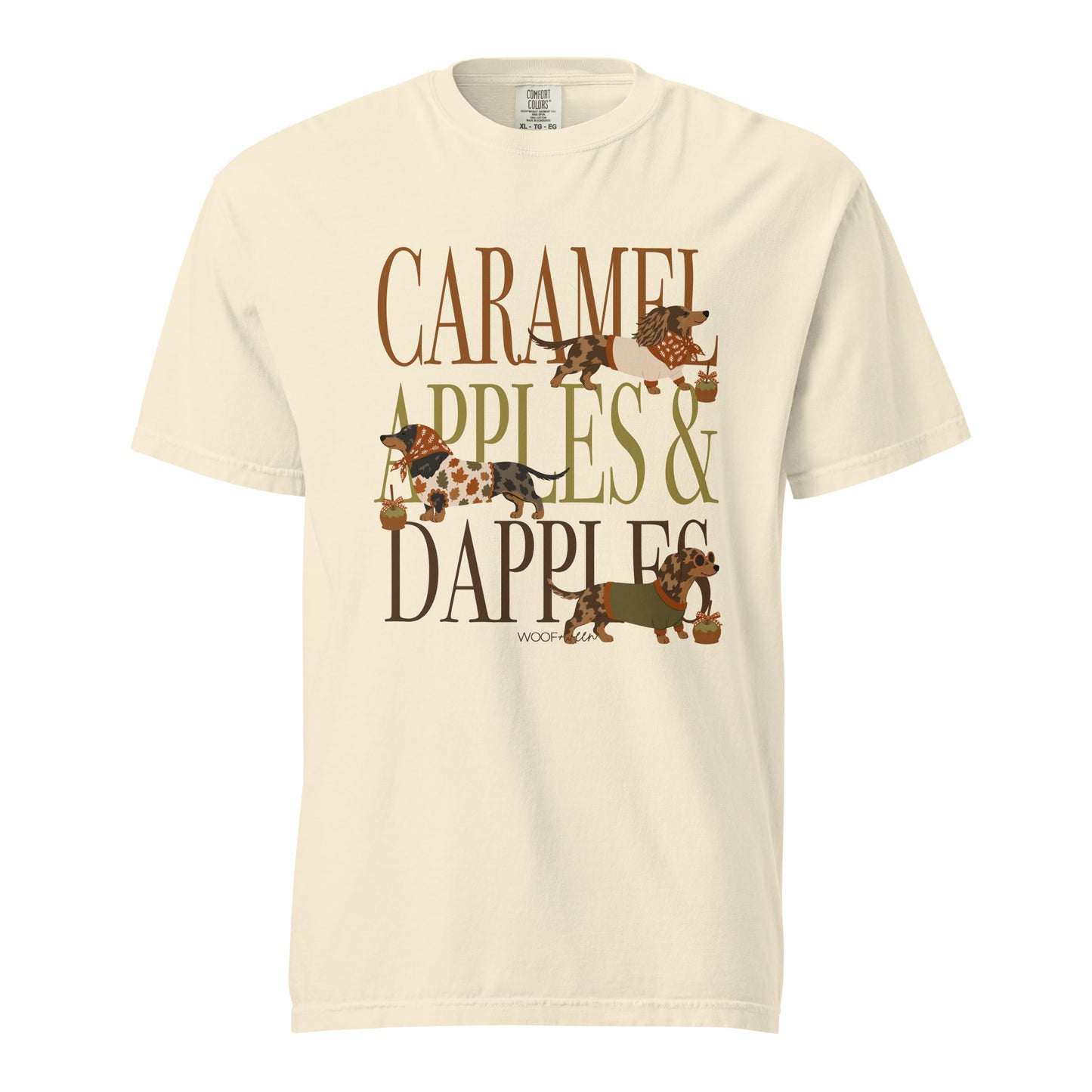 Dachshund Caramel Apples and Dapple Dachshunds t-shirt in ivory
